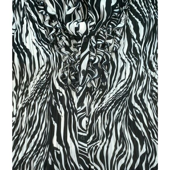 SUNNY LEIGH Womens Animal Print Blouse Black and White Short Sleeve Top Size L - Picture 4 of 8